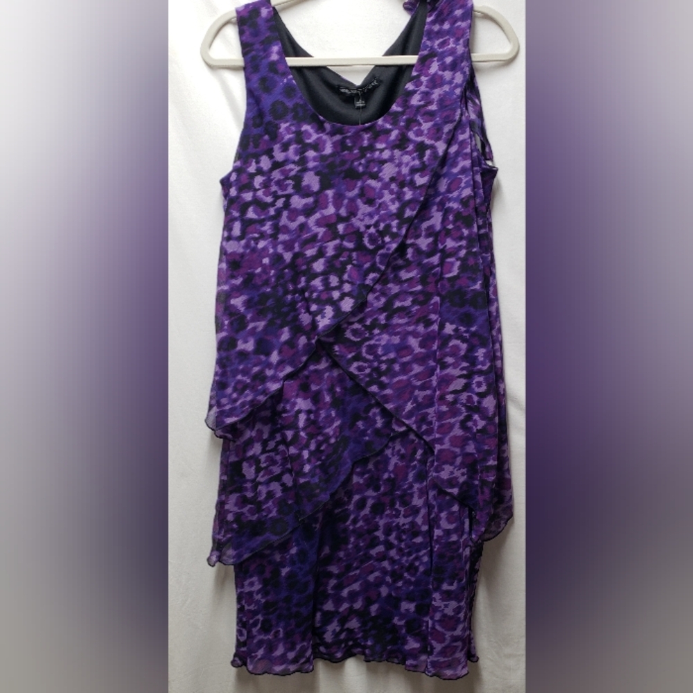 Sleeveless Purple Layered Chiffon Midi Dress